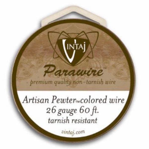 26g PEWTER SILVER COLORED Vintaj "Artisan Pewter" Colored Parawire Non-Tarnish Silver Tone Craft Wire Wrapping 26 gauge Qty 1 roll (60 feet)