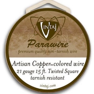 TWISTED 21g ANTIQUED COPPER Wire Vintaj &quot;Artisan Copper&quot; Parawire Non-Tarnish diy Jewelry Supplies Spool Craft 21 gauge Qty 1 roll (15 feet)