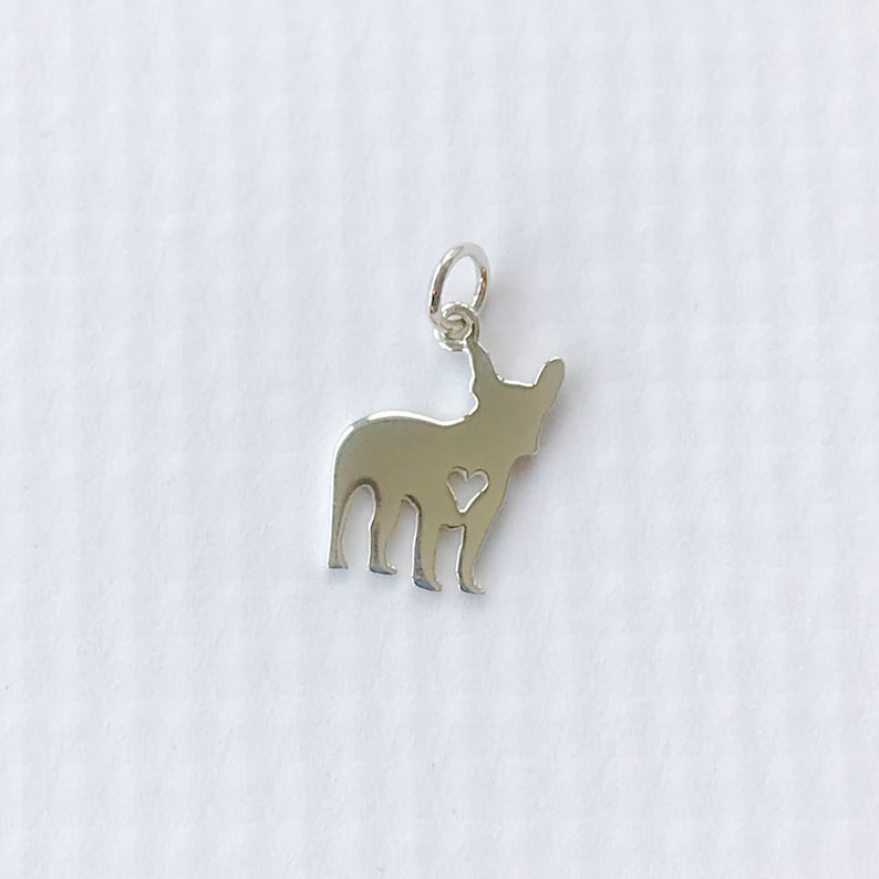 Small Sterling Silver French Bulldog Dog Charm Frenchie Bully Breed Open Heart Pet Dog Lover Animal Puppy Rescue Silhouette 12 Inch Qty 1