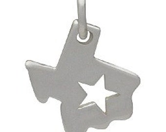 Sterling Silver Texas State Charm with Star Cutout Tiny Small Lone Star State Charm for Bracelets and Necklaces Half Inch 13x13mm Qty 1