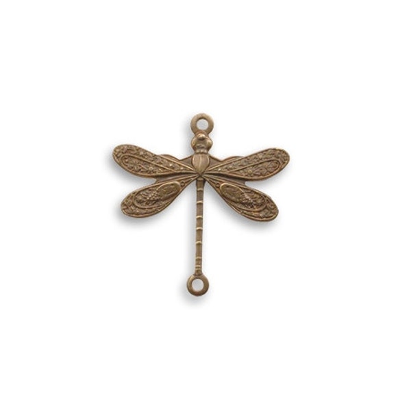Vintaj Antiqued Brass Ox 17 x 17mm Small Dragonfly Two Loop Connector Insect Bug Wings Charm Jewelry Supplies Patina Petite Qty 1