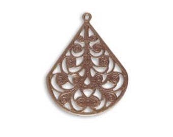 Vintaj Antiqued Brass Ox Filigree Earring Drop Charm Pendant Connector Fan Large Teardrop DIY Jewelry Supplies Patina 28.5x22mm Qty 1