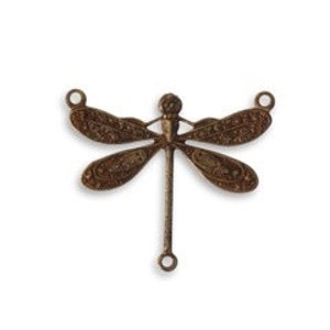 Conector en Y de tres bucles con forma de libélula de buey de latón envejecido Vintaj, dije de insecto, estilo vintage, reductor dos a uno, suministros de pátina, 23 x 25 mm, cantidad: 1