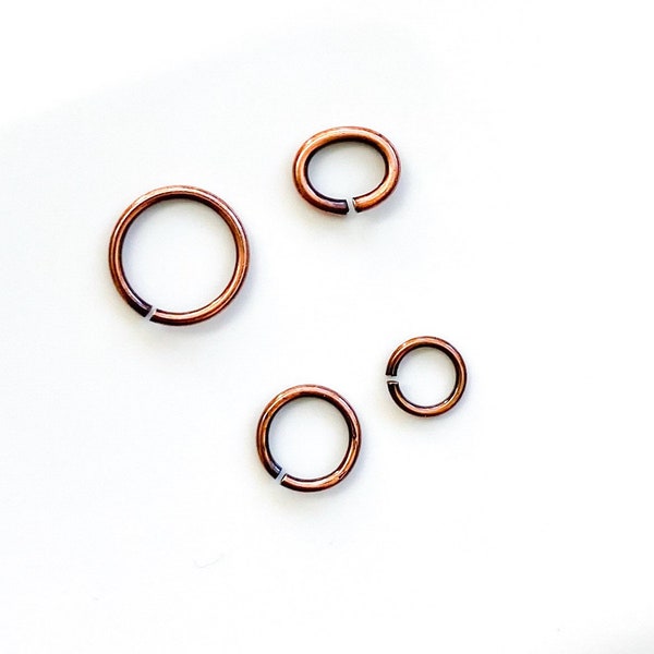 TEN TierraCast Antiqued Copper Small Open Jump Rings Smooth Jumprings Choose Round 4mm 5.5mm or 8mm INNER Diameter or Oval 5x3.5mm Qty 10