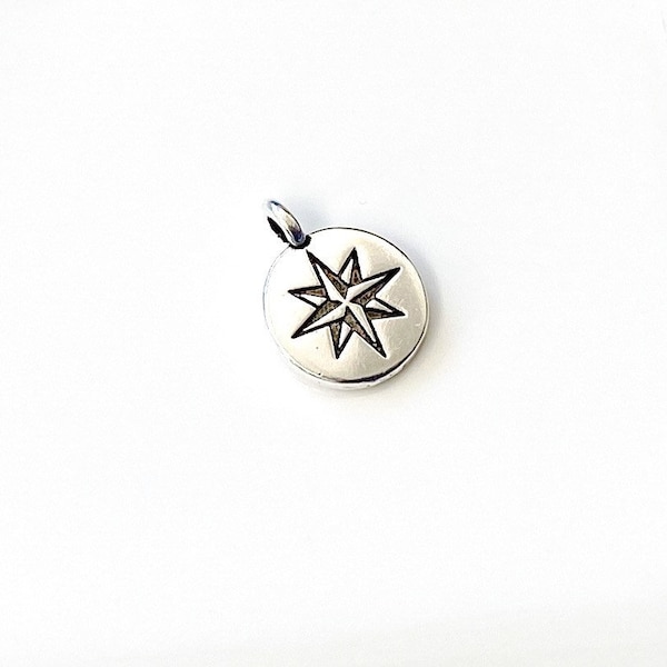 ONE TierraCast North Star Charm Antiqued Silver Celestial Compass Rose Navigation Direction Travel Adventure 14.5x11.1mm Qty 1 Charm