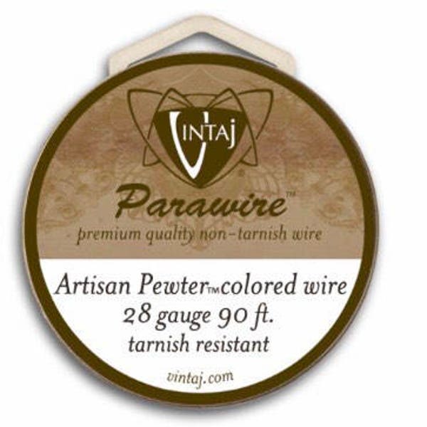 PEWTER SILVER COLORED 28g Vintaj "Artisan Pewter" Colored Parawire Non-Tarnish Silver Tone Craft Wire Wrapping 28 gauge Qty 1 roll (90 feet)