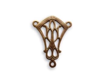 Vintaj Brass Connector Three Loop Filigree Earring Chandelier Finding Antiqued Brass Ox Charm 14 x 18mm Qty 1