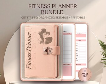 Fitness Planner Bundle, Health and Workout Journal, Printable Meal Habit and Weight Trackers, A4 A5 Letter PDF Instant Download