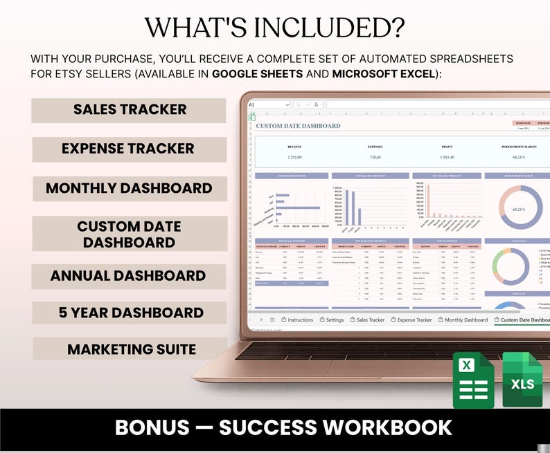 Etsy Seller Spreadsheet Templates Expense Tracker, Business Planner