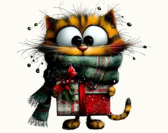 Whimsical Christmas Cat Clipart | Holiday PNG Bundle | 42 PNG