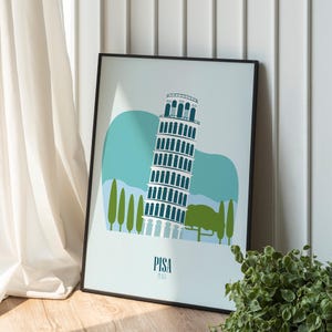 Leaning Tower of Pisa Print: Retro Italy Travel Poster (Digital Download