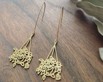 Hanging Plant Earrings // Boho Brass Earrings, Plant Mom Earrings, Gift for Plant Lover, Gold Statement Earrings, Minimalist Brass Earrings