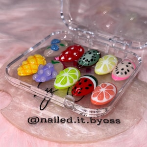 Fruity Press On Nails Set – 10 Colorful Hand-Painted Fruit Designs | Summer Glossy Nail Art | Reusable Cute Fruit Fake Nails