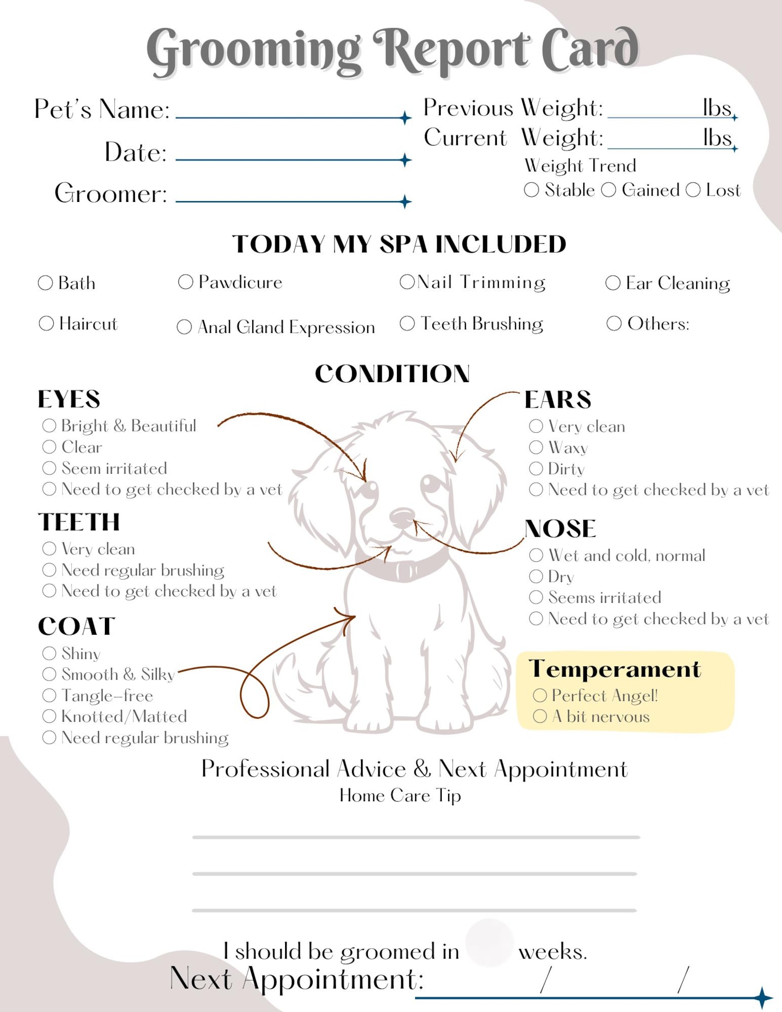 Image 1 for Dog Grooming Record Card Template
