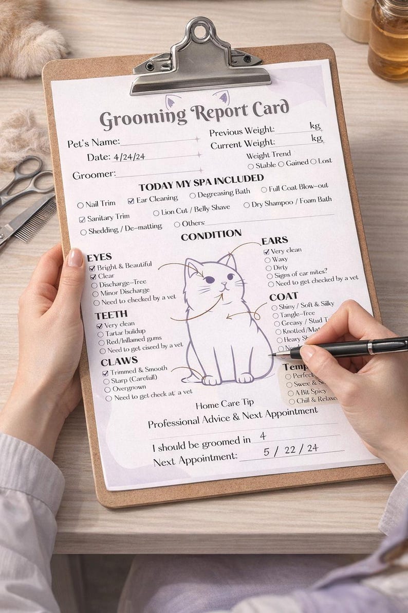 Editable Cat Grooming Report Card Template, Feline Pet Spa Service ...