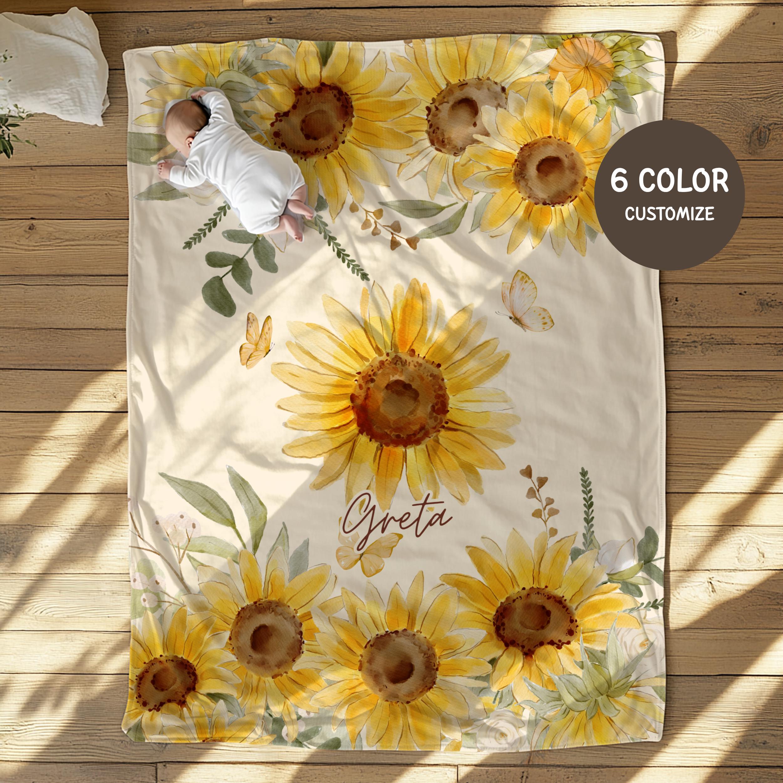 Personalized Sunflower Fleece & Sherpa Throw Blanket - Custom Name/Text, 3 Sizes, Perfect For Kids & Gifts