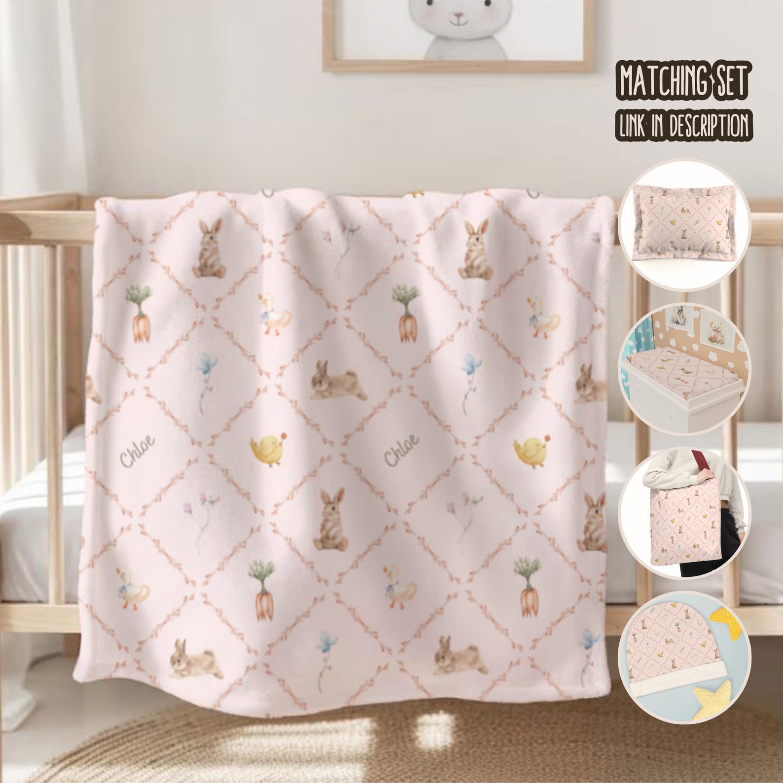 Personalized Bunny Blanket Custom Name Baby Rabbit Blanket for Boy Girl ...