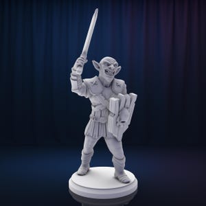Goblin Kriegerin STL | D&D Kobold Miniatur mit Schwert & Schild | Vorunterstützter Harzdruck | Tabletop RPG Digitaler Download