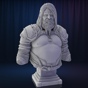 Thor Bust, Pre Supported and Unsupported, God of War Stl 3D model design, Statue STL, GOW Thor Digital  3d STL, Thor Stl File 3D Printing,