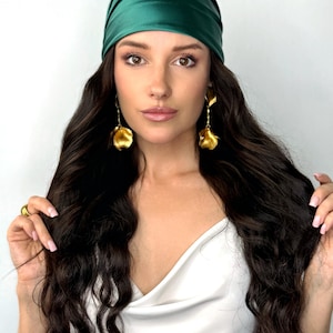 Silk Pre-Tied Summer Scarf – Tichel Bandana in Marsala & Emerald | No-Tie Head Wrap | Summer Tichel Scarf for Women | Gift for Her
