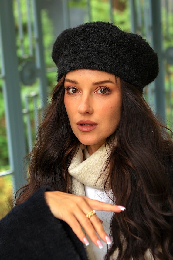 Alpaca Wool Beret Oversized Alpaca Wool Beret: Lined Knit French Style Winter  main image 4