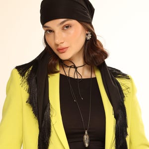 Pre-Tied Viscose Bandana with Silk Shine and Fringe – Lightweight Summer Tichel Scarf for Women. Chemo Headwear. Head Cover for Hair Loss