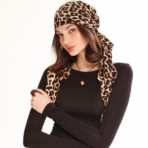 Leopard Print Pre Tied Headscarf | Stylish Summer Cotton Bandana | Lightweight Women Head Wrap | Boho Hair Accessory Hat