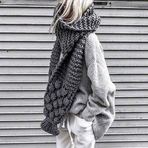 Luxurious extra long hand knitted scarf, shawl, shoulder wrap, neck warmer puff pom pom scarf CUSTOM COLORS Made to Order image 1