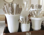 Vintage Milk Glass Silverware Containers Succulent Planters Goblets Dishes Set of 3 Fenton Anchor Hocking Corning Corelle MADE IN USA