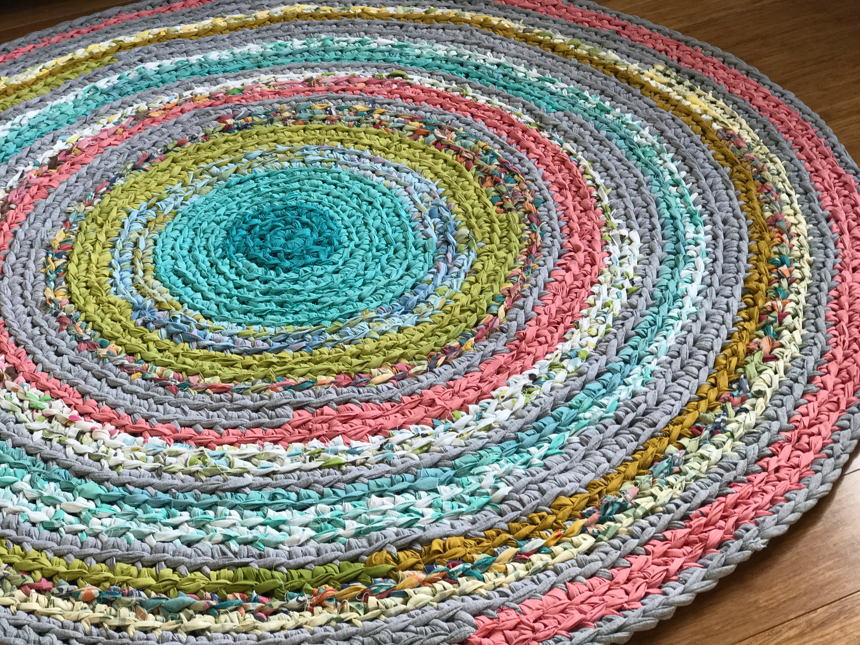 Round Nursery Rug Recycled T Shirt Yarn Fabric Yarn Made to Etsy