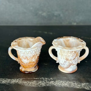 Imperial Slag Glass Creamer and Sugar Dishes, Caramel Slag Cream and Sugar Set, Lace Edge, authentic vintage milk glass, MADE IN USA