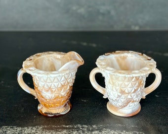 Imperial Slag Glass Creamer und Zuckergerichte, Karamell-Schlackensahne und Zucker-Set, Lace Edge, authentisches Vintage Milchglas, MADE IN USA