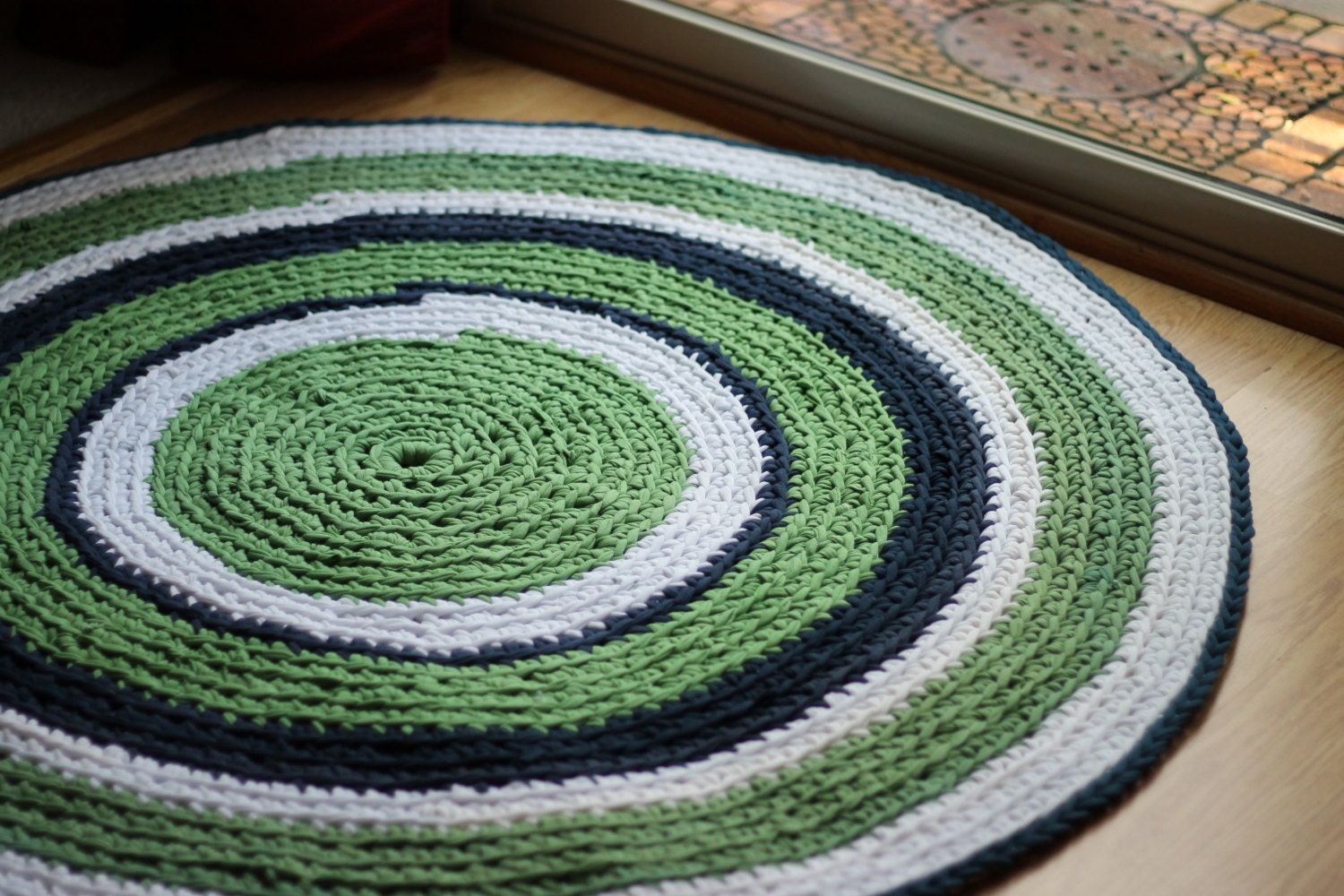 Nursery Rug Kelly Green Navy and White Round Rag Rug Recycled Etsy