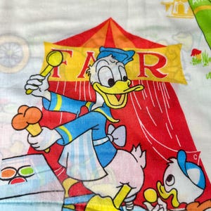 Vintage Disney Mickey Minnie Mouse RARE large figure twin flat sheet, remix bed sheets, Disney bedding, retro reclaimed linens, craft fabric