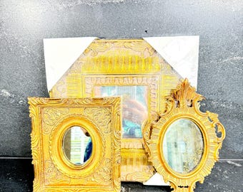 3 Ornate Frame Mirrors in Aged Gold, Size as PICTURED, Vintage and Aged Gold Frames, Gallery Wall, Super Ornate Gold Decor, Baroque, Rococo