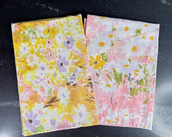 Vintage standard pillowcases, Fashion Manor percale, retro linens, craft quilt fabric made in USA, flower power, MCM mod home, gift for Mom