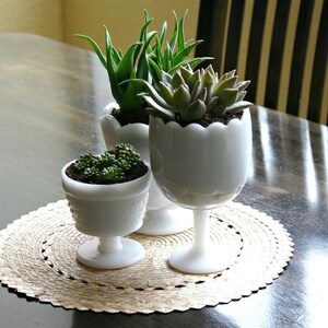 Vintage Milk Glass Succulent Planters Goblets Candy Dishes Set of 3 Fenton Anchor Hocking Corning Corelle Fire King MADE IN USA image 9