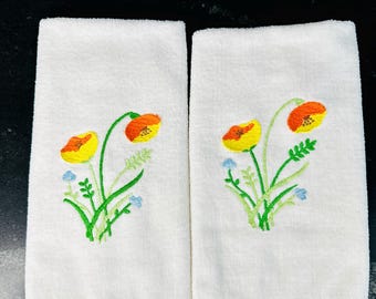 Vintage Hand oder Küchentücher, ohne Fransen, von Lady Pepperell, New Old Stock, weiße bestickte Handtücher, 2er-Set, Geschenk für Mutter und MCM Fan