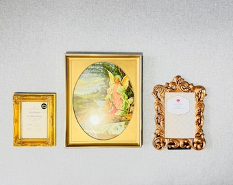 3 Picture Frame Set in Aged Gold, Sizes as PICTURED, Vintage and Aged Gold Frames, Gallery Wall, Super Ornate Gold Decor, Baroque, Rococo