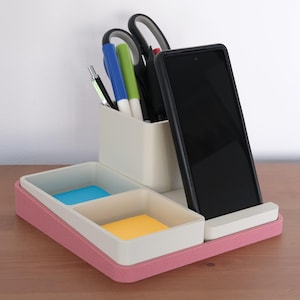 Desk Organiser 4-in-1 with penpot phone stand sticky note storage and tray