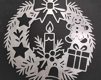 Metal Christmas Wreath – Laser Cut Door Decor, Holiday Wall Hanging, Modern Steel Wreath, Handmade Christmas Decoration