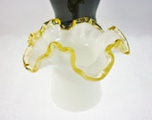 Fenton Gold Crest Vase Hat Shape Crimped Milk Glass 1950s