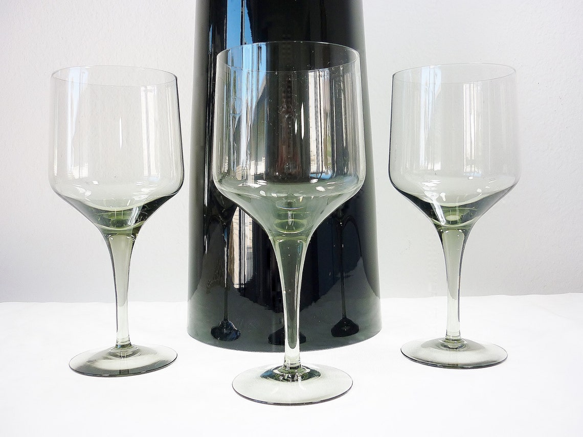Orrefors Green Smoke Rhapsody Pattern Wine Glass Set 3 Etsy