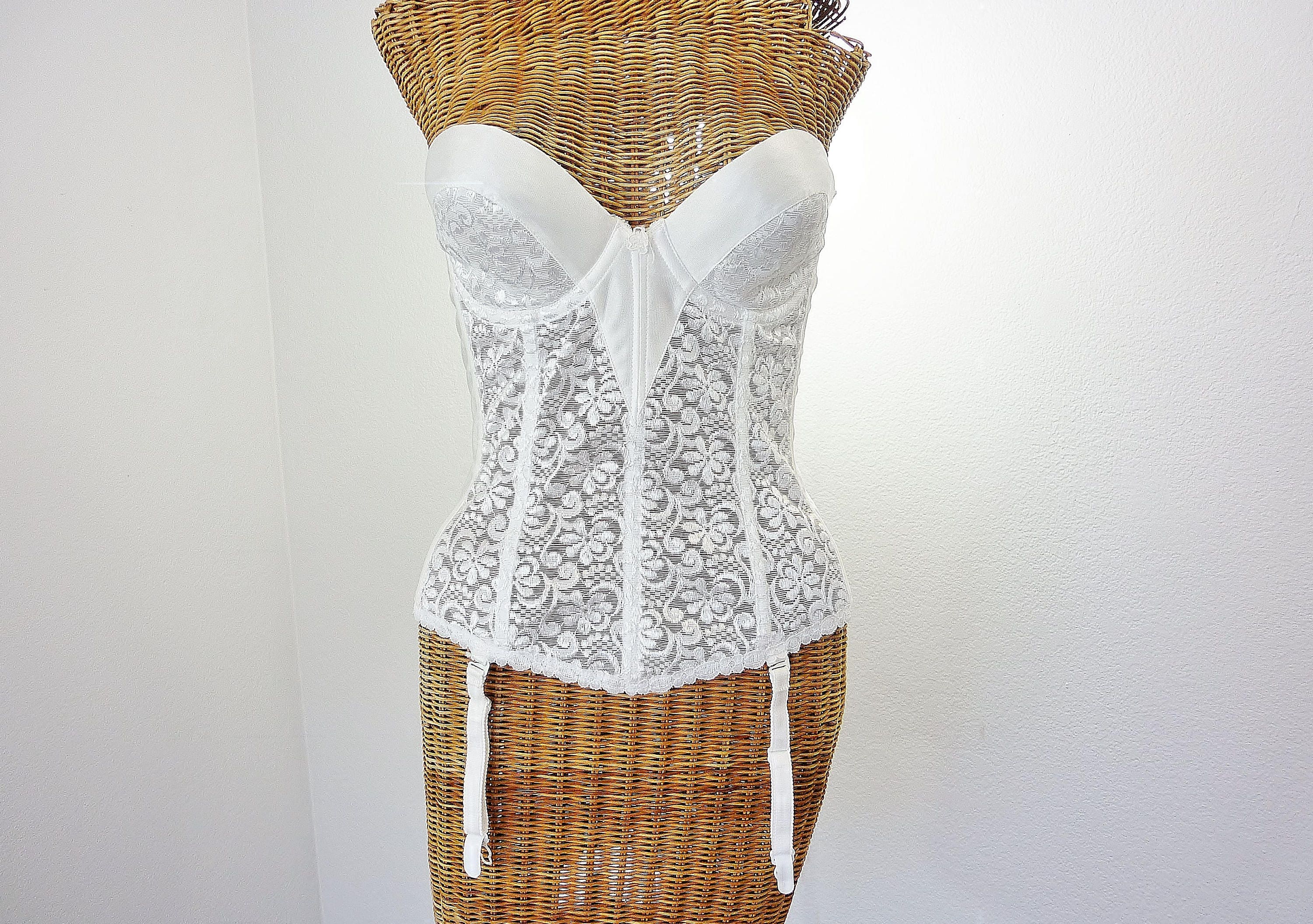 Lace Bustier Bra Bridal White 4 Leg Garters Unworn 34C Etsy