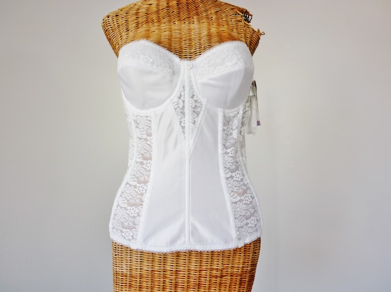 Vintage Corset Bustier 36C White Lace Panels Remov
