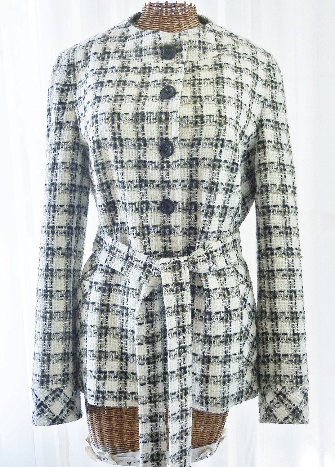 Houndstooth Jacket for Women, Houndstooth Wool Blazer With Belt