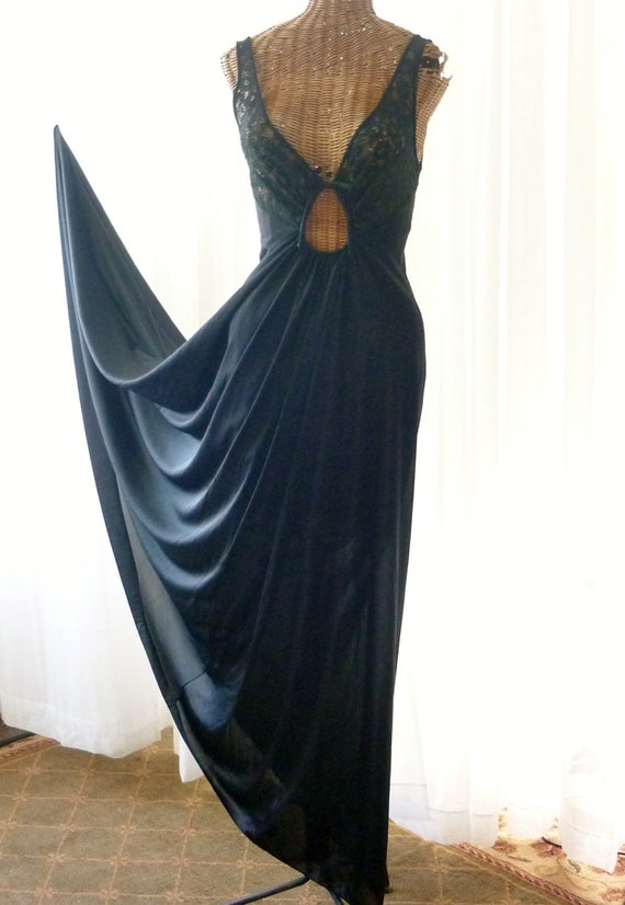 Olga Nightgown Black Keyhole Lace Bodice 1968 U.S.A. Made | Etsy