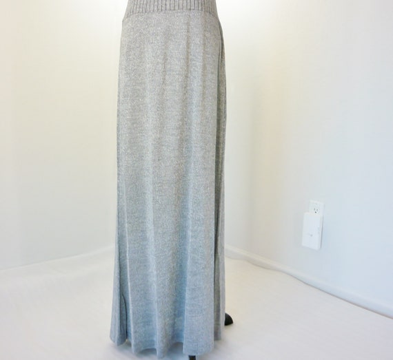 Vintage 70s Rib Knit Maxi Dress Set / 1970s Silve… - image 9