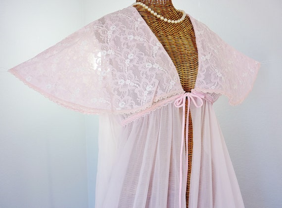 Pink Chiffon Robe Nightgown Set Lace Angel Wing Robe … - Gem