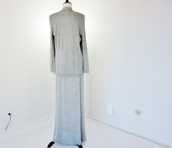 Vintage 70s Rib Knit Maxi Dress Set / 1970s Silve… - image 3